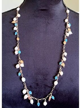 Honora Bronze Italy Gold-Tone Chain Necklace w/ Turquoise and Pearl Beads
